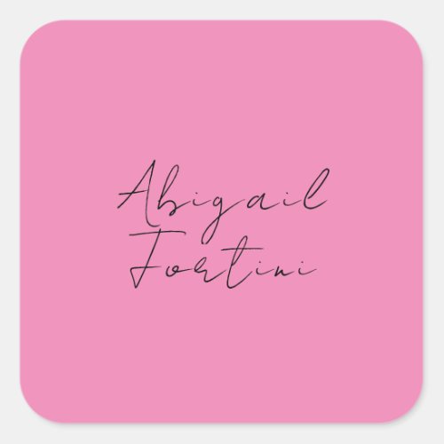 Professional minimalist pink modern your name square sticker