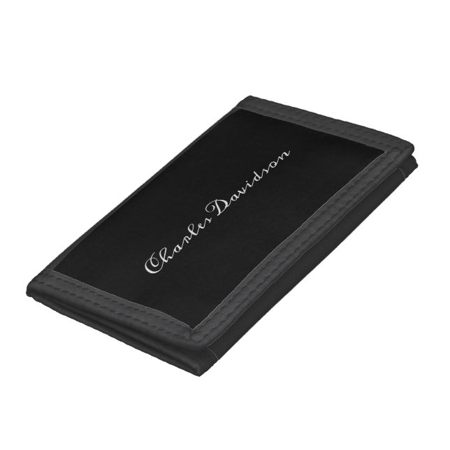 Professional Minimalist Plain Calligraphy Black Trifold Wallet (Bottom)