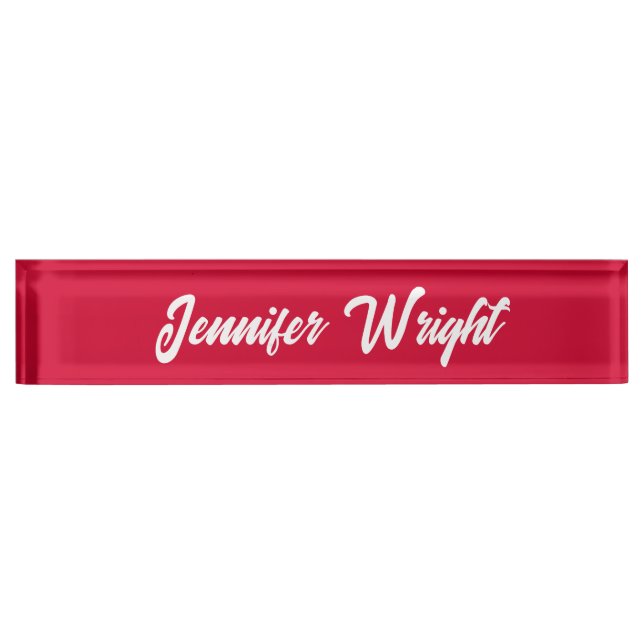 Professional minimalist plain modern cherry red desk name plate (Front)