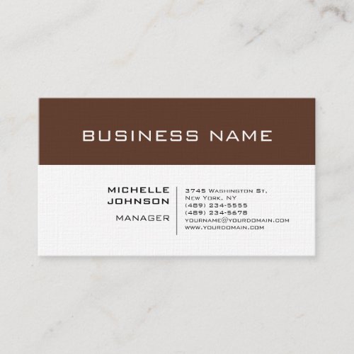 Professional Minimalist Premium Linen Brown White Business Card