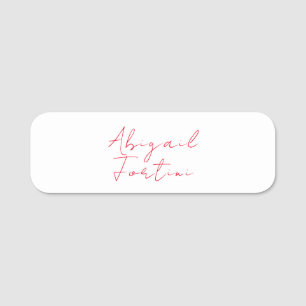 Professional minimalist red white modern name tag