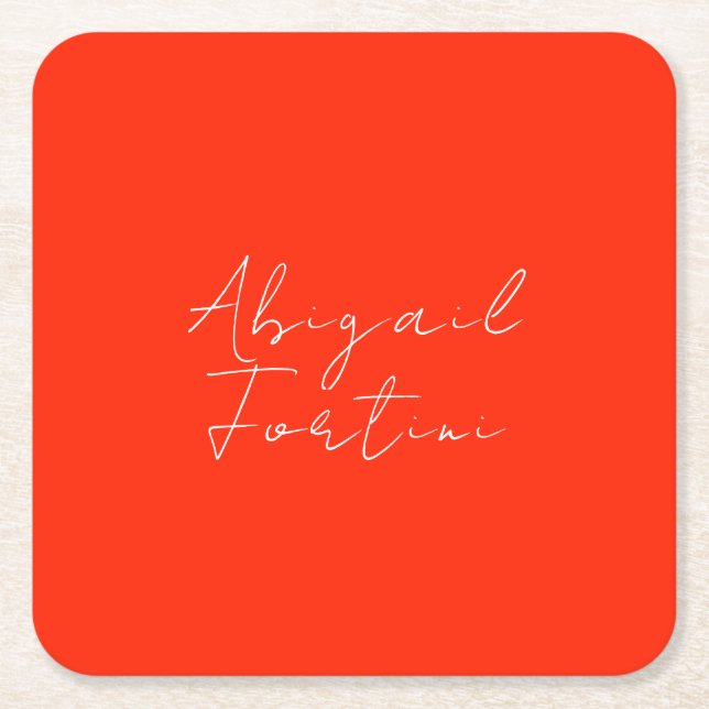 Professional minimalist red white modern square paper coaster (Front)