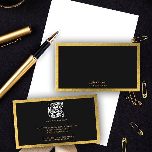 Professional Minimalist Script Luxury Black  Gold Business Card