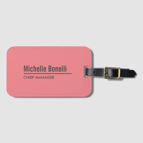 Professional Minimalist Simple Coral Pink Modern Luggage Tag