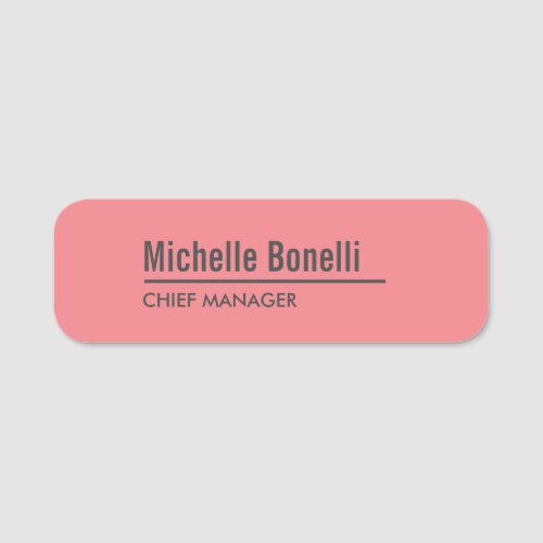 Professional Minimalist Simple Coral Pink Modern Name Tag