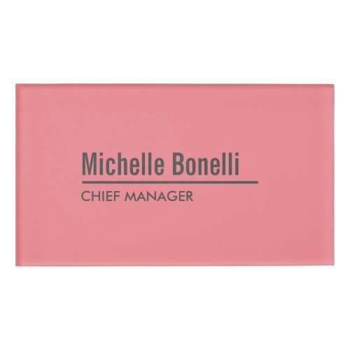 Professional Minimalist Simple Coral Pink Modern Name Tag