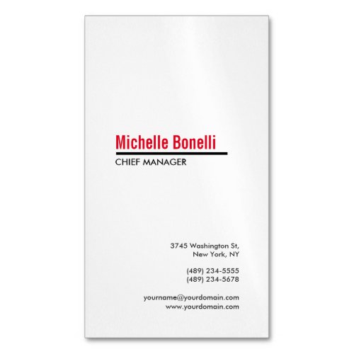 Professional Minimalist Simple White Modern Plain Business Card Magnet