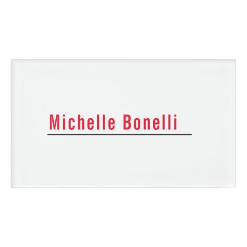 Professional Minimalist Simple White Modern Plain Name Tag