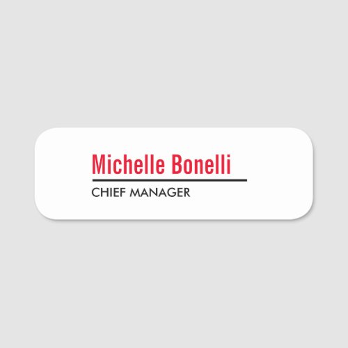 Professional Minimalist Simple White Modern Plain Name Tag