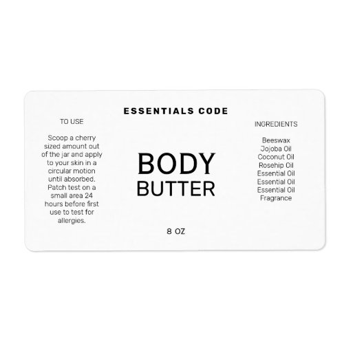 Professional Minimalist White Body Butter Labels