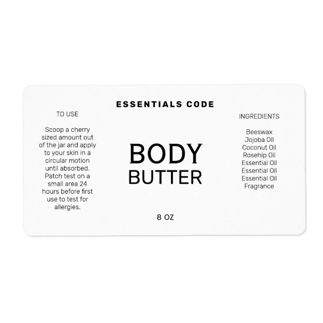 Professional Minimalist White Body Butter Labels (Front)