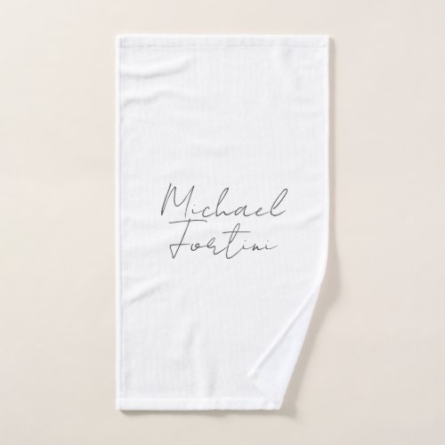 Professional minimalist white calligraphy name hand towel 