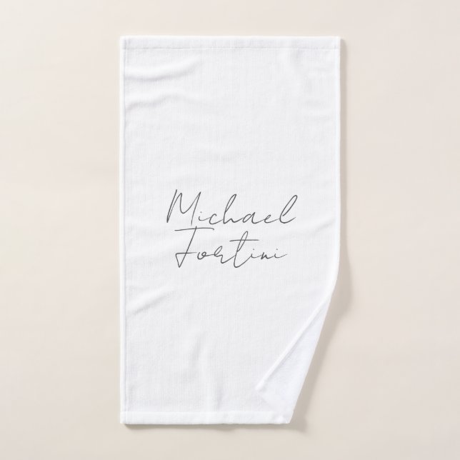 Professional minimalist white calligraphy name hand towel  (Hand Towel)