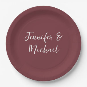 Professional minimalist wine red calligraphy paper plates