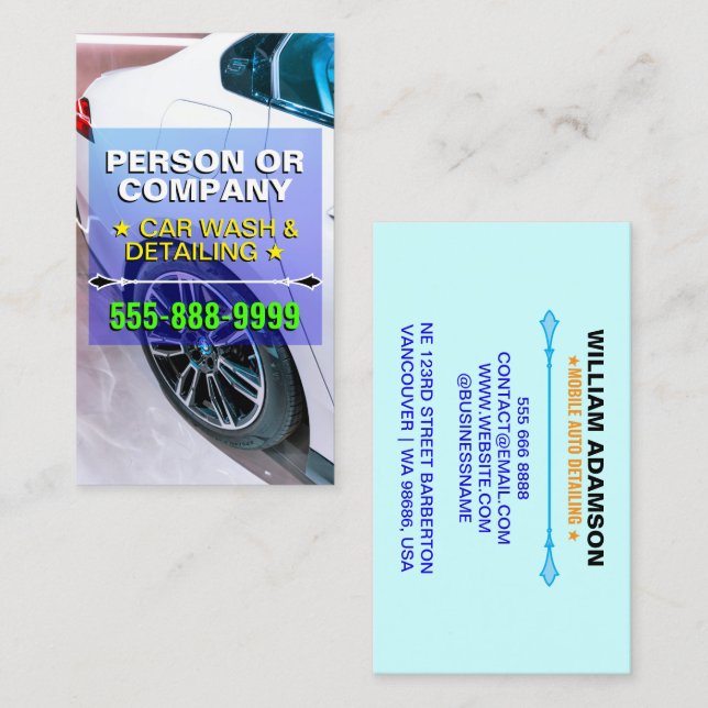 Professional Mobile Car Wash & Detailing Business Card (Front/Back)