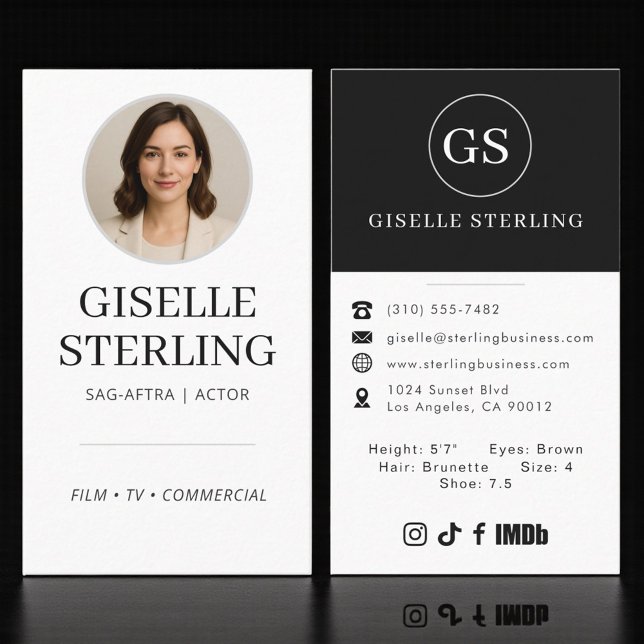 Professional Model Actor Photo Black White Business Card (Creator Uploaded)