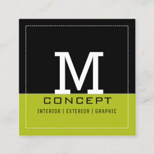 Professional Modern Black Acid Green Monogram Square Business Card