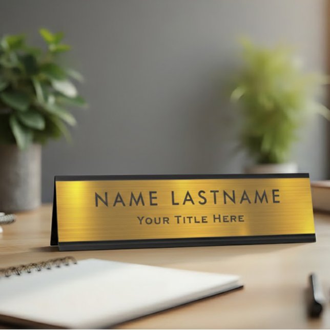 Professional Modern Black and Gold Office Desk Name Plate (Creator Uploaded)