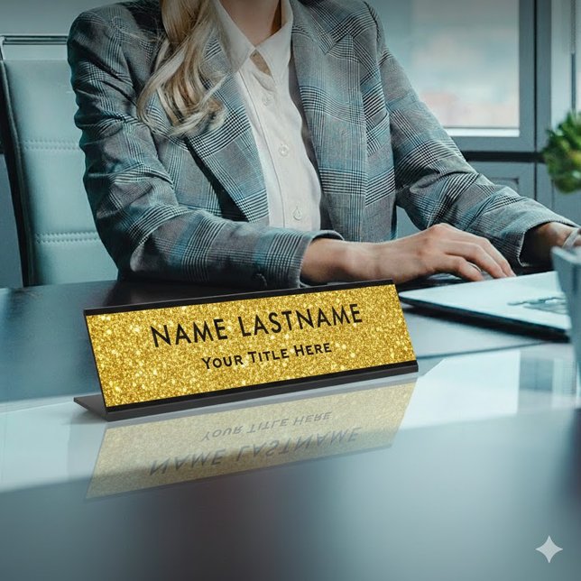 Professional Modern Black and Gold Office Desk Name Plate (Creator Uploaded)