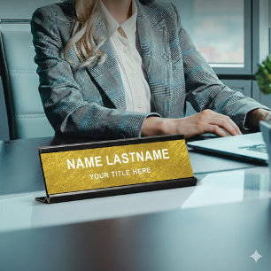 Professional Modern Black and Gold Office Desk Name Plate