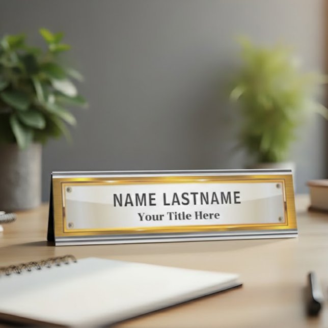 Professional Modern Black and Gold Office Desk Name Plate (Creator Uploaded)