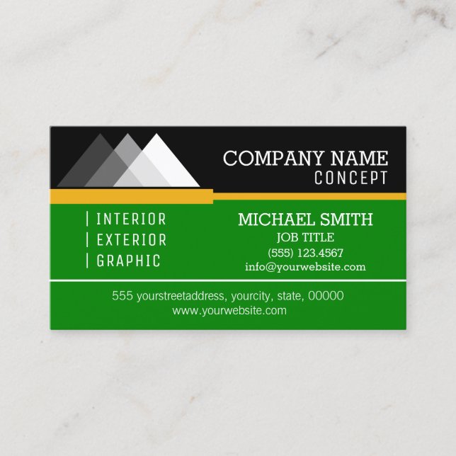 Professional Modern Black and Green Business Card (Front)