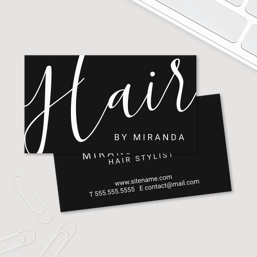 Professional Modern Black and White Hair Stylist Business Card