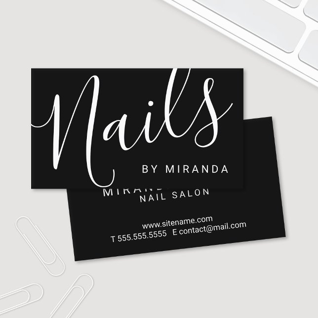 Professional Modern Black and White Nail Salon Business Card (Creator Uploaded)