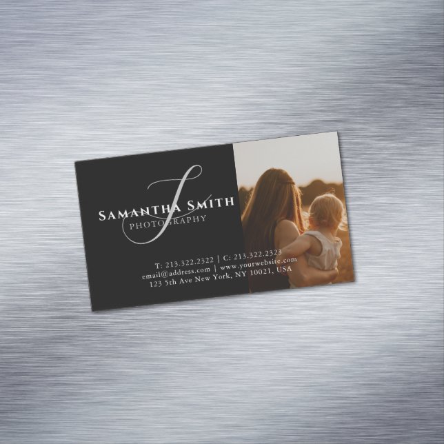 Professional Modern Black and White Photography Business Card Magnet (In Situ)