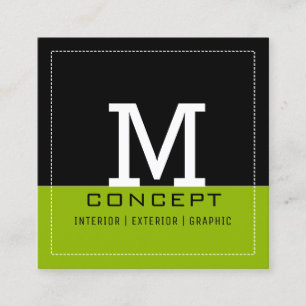 Professional Modern Black Apple Green Monogram Square Business Card