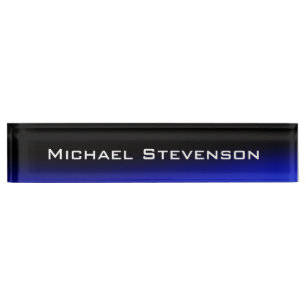 Professional Modern Black Blue Business Nameplate