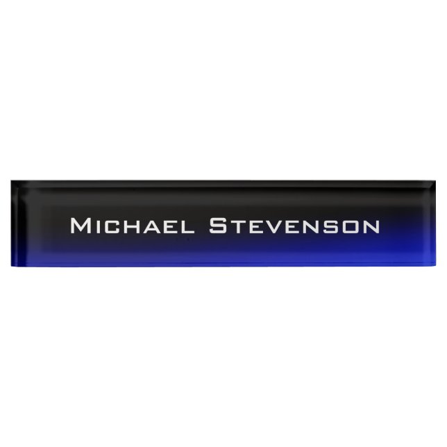Professional Modern Black Blue Business Nameplate (Front)