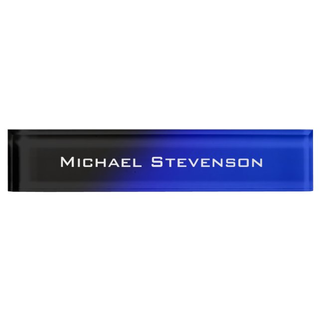 Professional Modern Black Blue Desk Nameplate (Front)