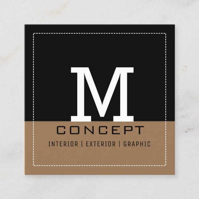 Professional Modern Black Dirt Monogram Square Business Card (Front)