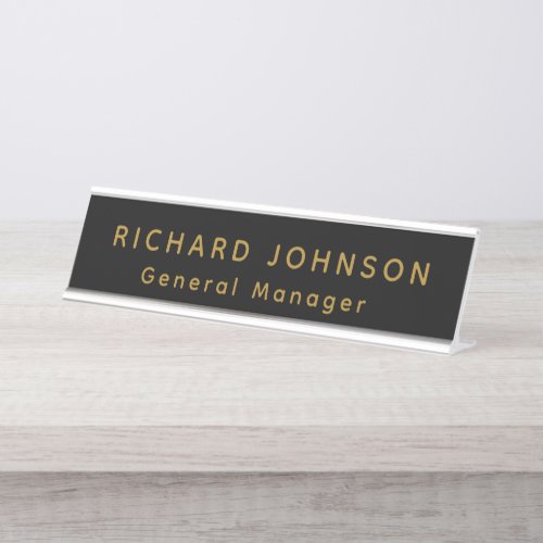 Professional Modern Black Gold Office Name Title  Desk Name Plate