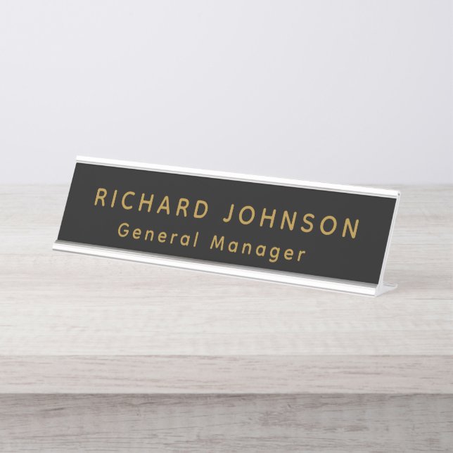 Professional Modern Black Gold Office Name Title  Desk Name Plate (Front)