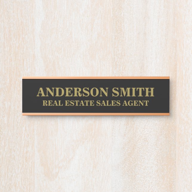 Professional Modern Black Gold Office Name Title  Door Sign (Front)