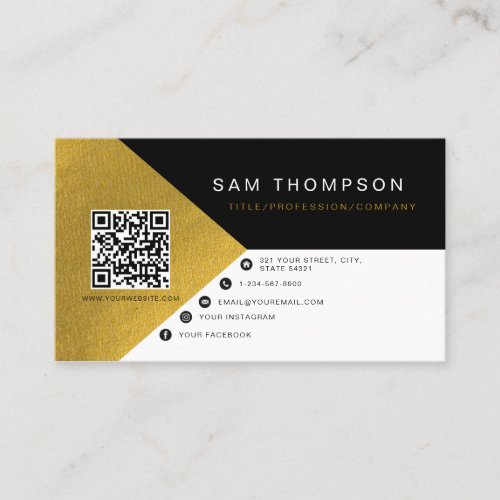 Professional Modern Black Gold QR Code Business Calling Card