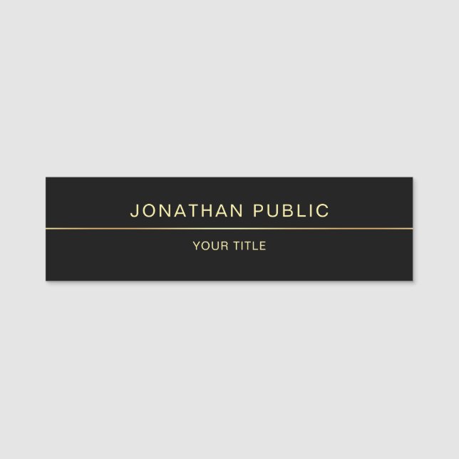 Professional Modern Black Gold Template Elegant Name Tag (Front)