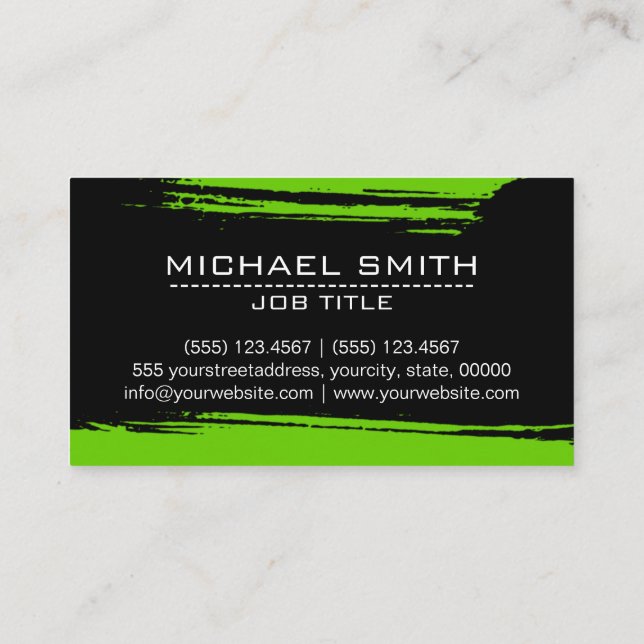 Professional Modern Black Green Brush Stroke Business Card (Back)