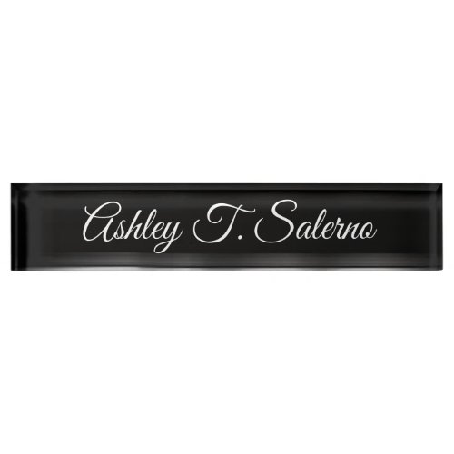 Professional Modern Black Grey Handwriting Script Desk Name Plate