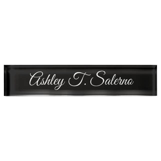 Professional Modern Black Grey Handwriting Script Desk Name Plate (Front)