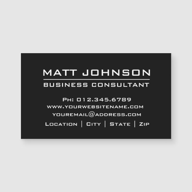 Professional Modern Black Magnetic Business Card (Front)
