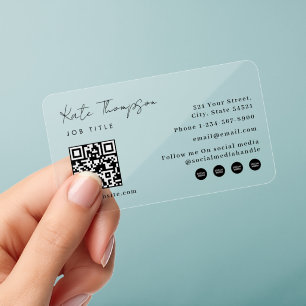 Professional Modern Black Minimalist QR Code Clear Business Cards