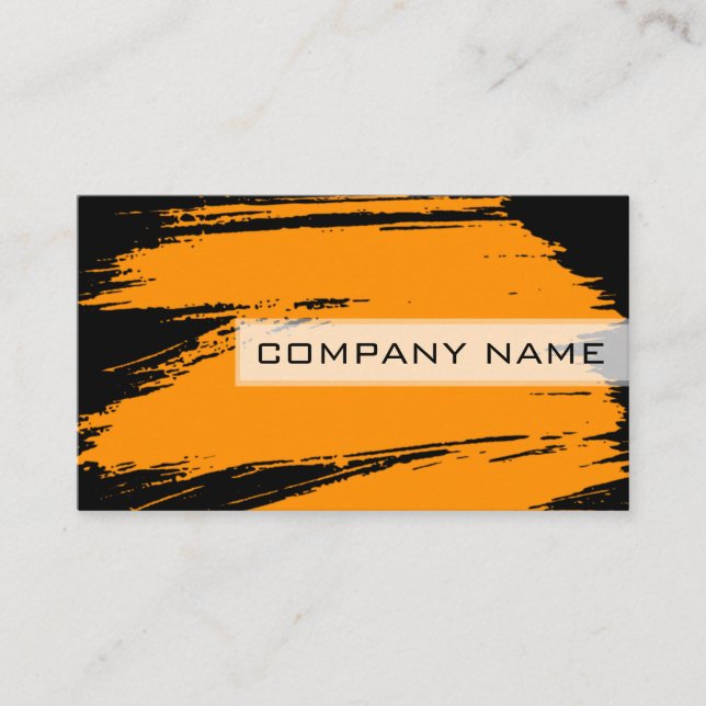 Professional Modern Black Orange Brush Stroke #2 Business Card (Front)