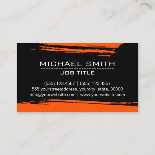 Professional Modern Black Orange Brush Stroke Business Card