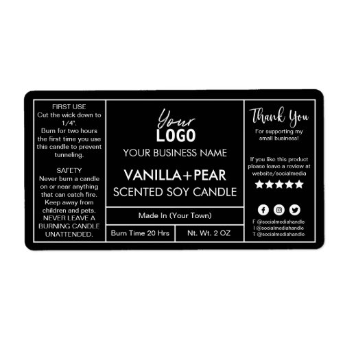 Professional Modern Black Soy Candle Labels