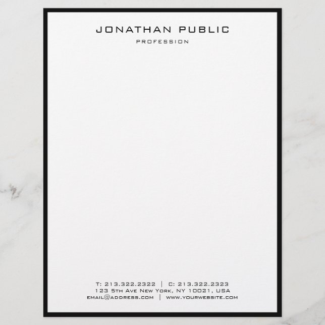 Professional Modern Black White Elegant Minimalist Letterhead (Front)