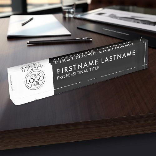 Professional Modern Black White Logo Name Title Desk Name Plate