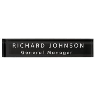Professional Modern Black White Office Name Title  Desk Name Plate